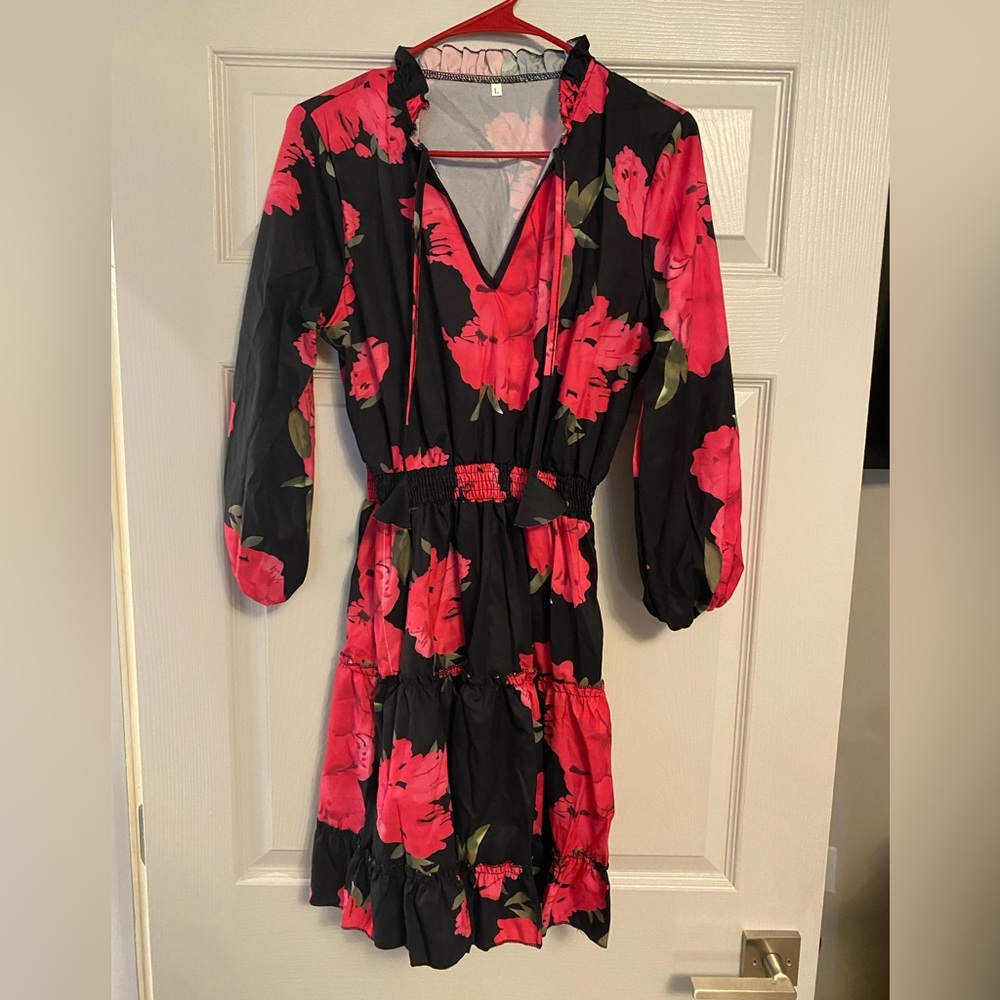 Black and Pink Flowered Dress